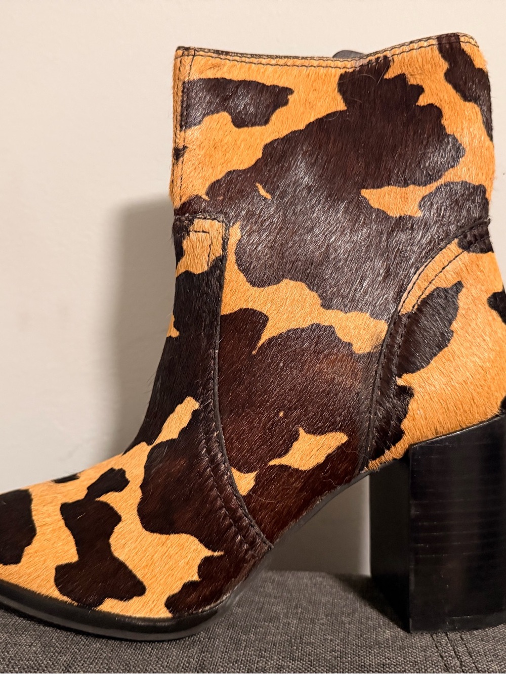 Gianni Bini Leopard-Print Block Heel Ankle Boots in Brown and Tan